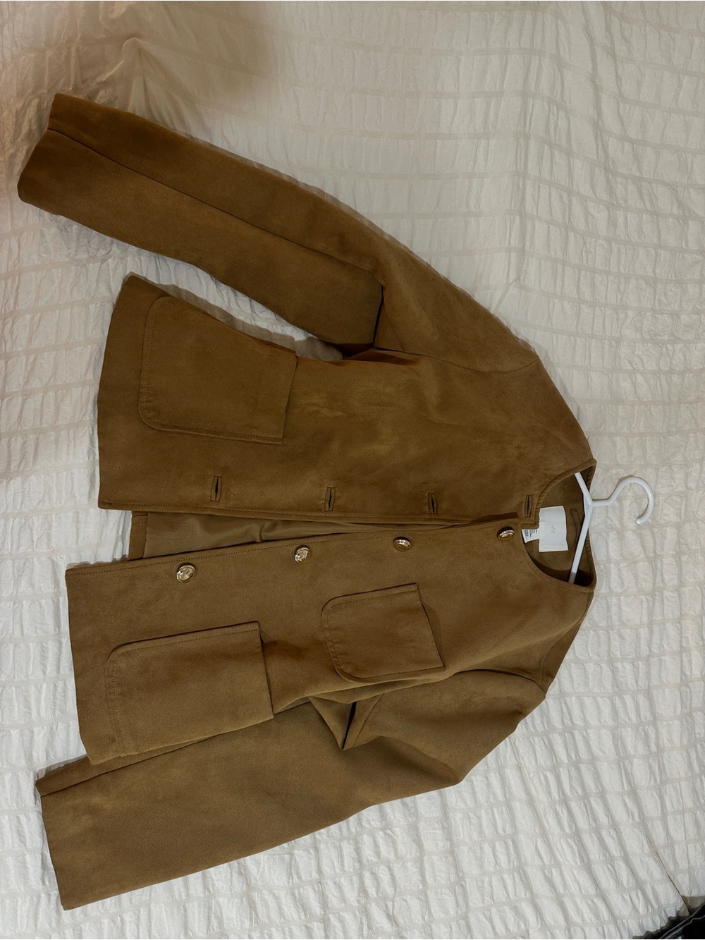 H&M Faux Suede Jacket in Camel Brown with Gold Button